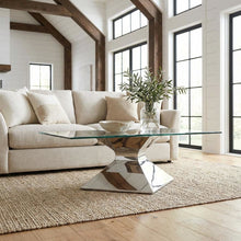 Rectangular Chrome Coffee Table with Glass Top and Stainless Steel Frame