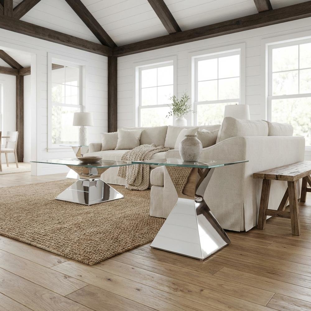Chrome 2-Piece Rectangular Coffee and End Table Set with Contemporary Design