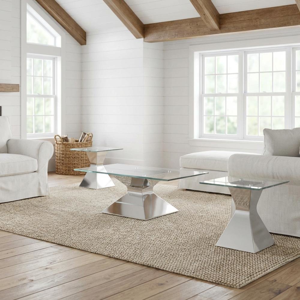Chrome 3-Piece Rectangular Coffee and End Table Set with Levelers