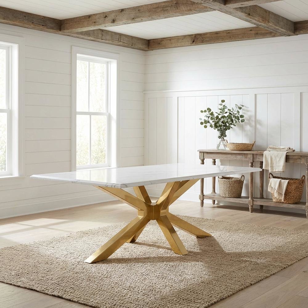 White Faux Marble Top Coffee Table Gold Stainless Steel Frame Modern Design
