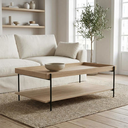 Light Brown Rectangular Engineered Wood Coffee Table Farmhouse Style