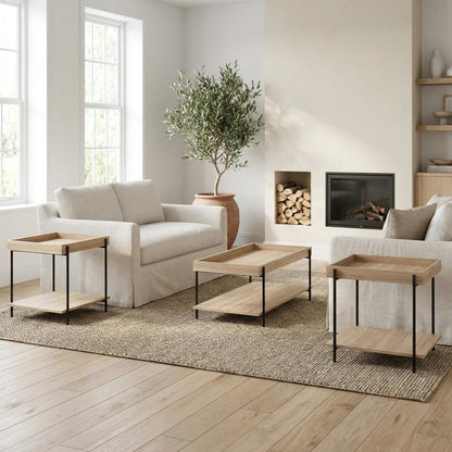 Warm Wood Rectangular 3-Piece Coffee and End Table Set with Farmhouse Style