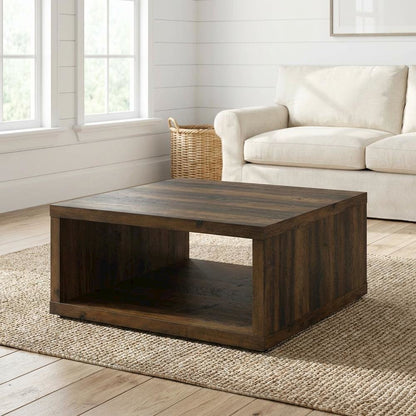 Dark Pine Square Engineered Wood Coffee Table, Farmhouse Design, Sturdy Build
