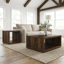 Dark Pine 2-Piece Coffee and End Table Set with Square Shape and Plastic Glide