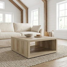 Distressed Pine Square Coffee Table with Engineered Wood and Farmhouse Style