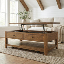 Distressed Brown Lift-Top Coffee Table with Mobility and Rectangular Shape