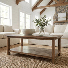 Distressed Brown Wood Coffee Table with Shelf Rectangular Farmhouse Style