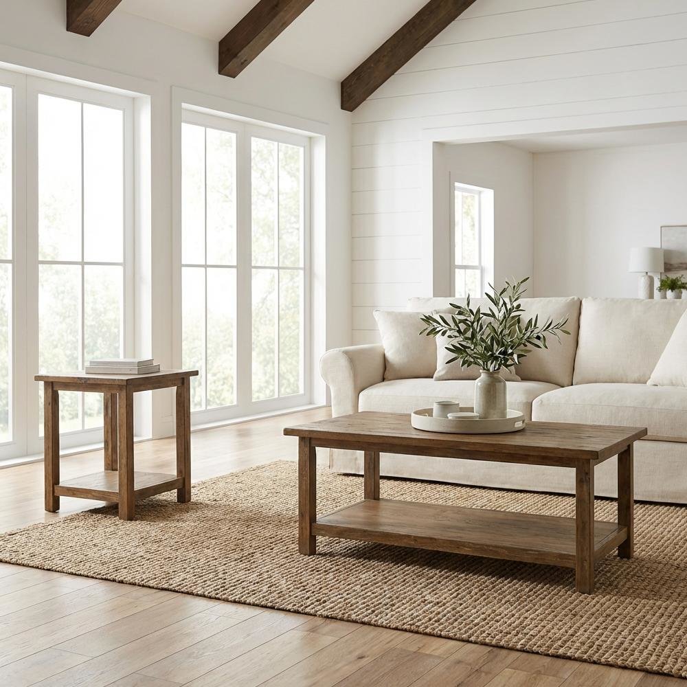 Distressed 2-Piece Living Room Table Set, Rectangular Coffee and End Tables