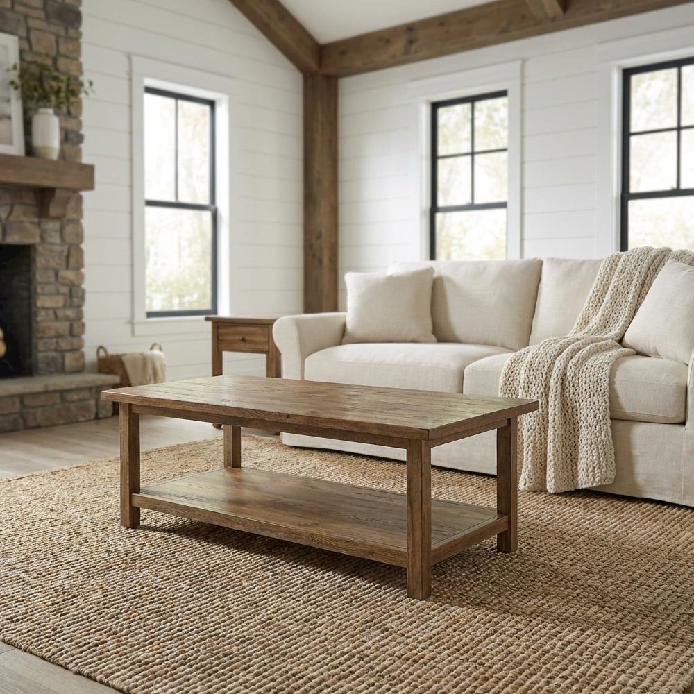 Brown 3-Piece Living Room Table Set with Coffee Table and End Table Drawers
