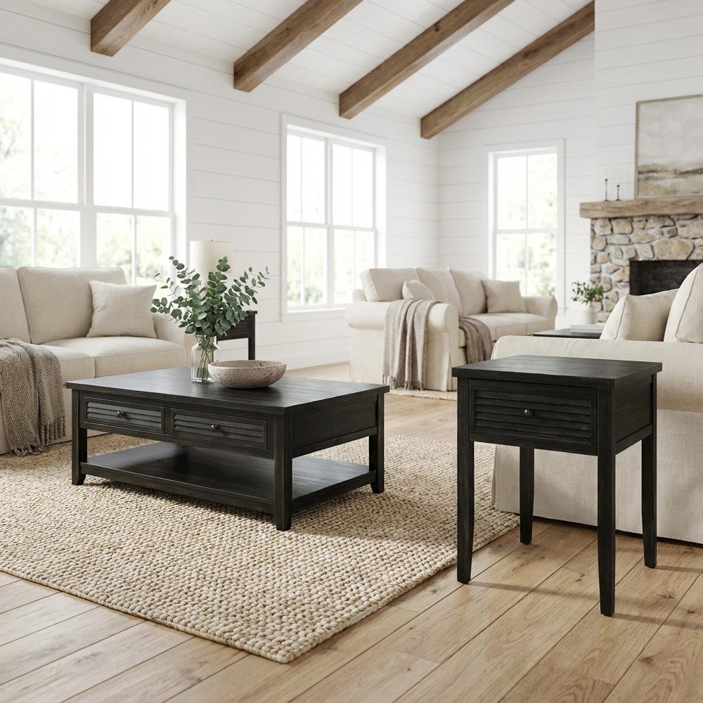 Distressed Java 2-Piece Coffee and End Table Set with Farmhouse Style