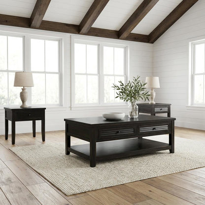 Distressed Java 3-Piece Coffee and End Table Set Farmhouse Style Sturdy Design