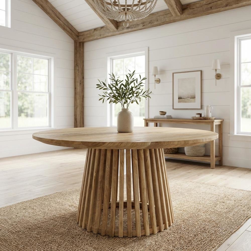 Round Mango Solid Wood Coffee Table with Durable Finish and Sturdy Construction