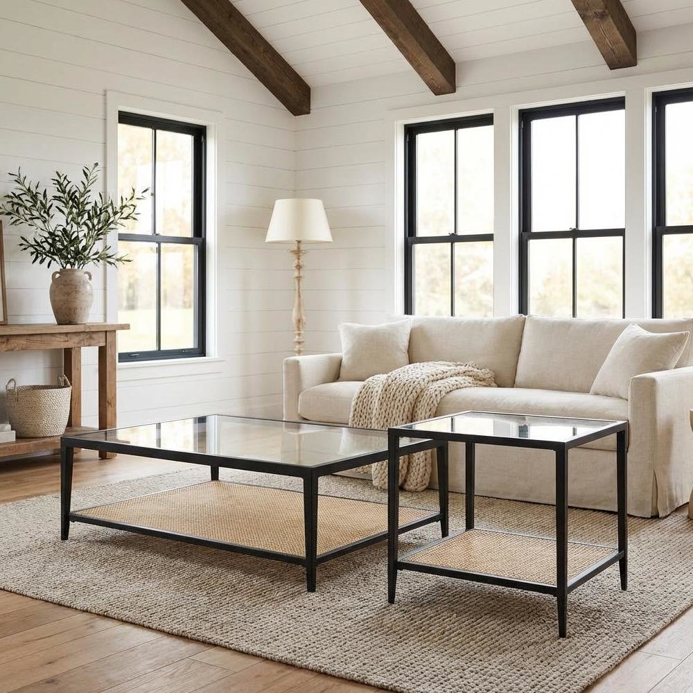 Black 2-Piece Coffee and End Table Set with Square Shape and Levelers