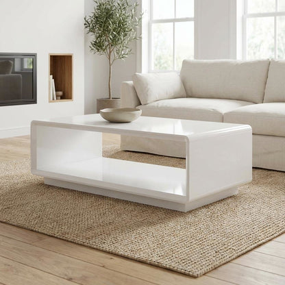 Rectangular White High Gloss Cocktail Coffee Table Contemporary Design