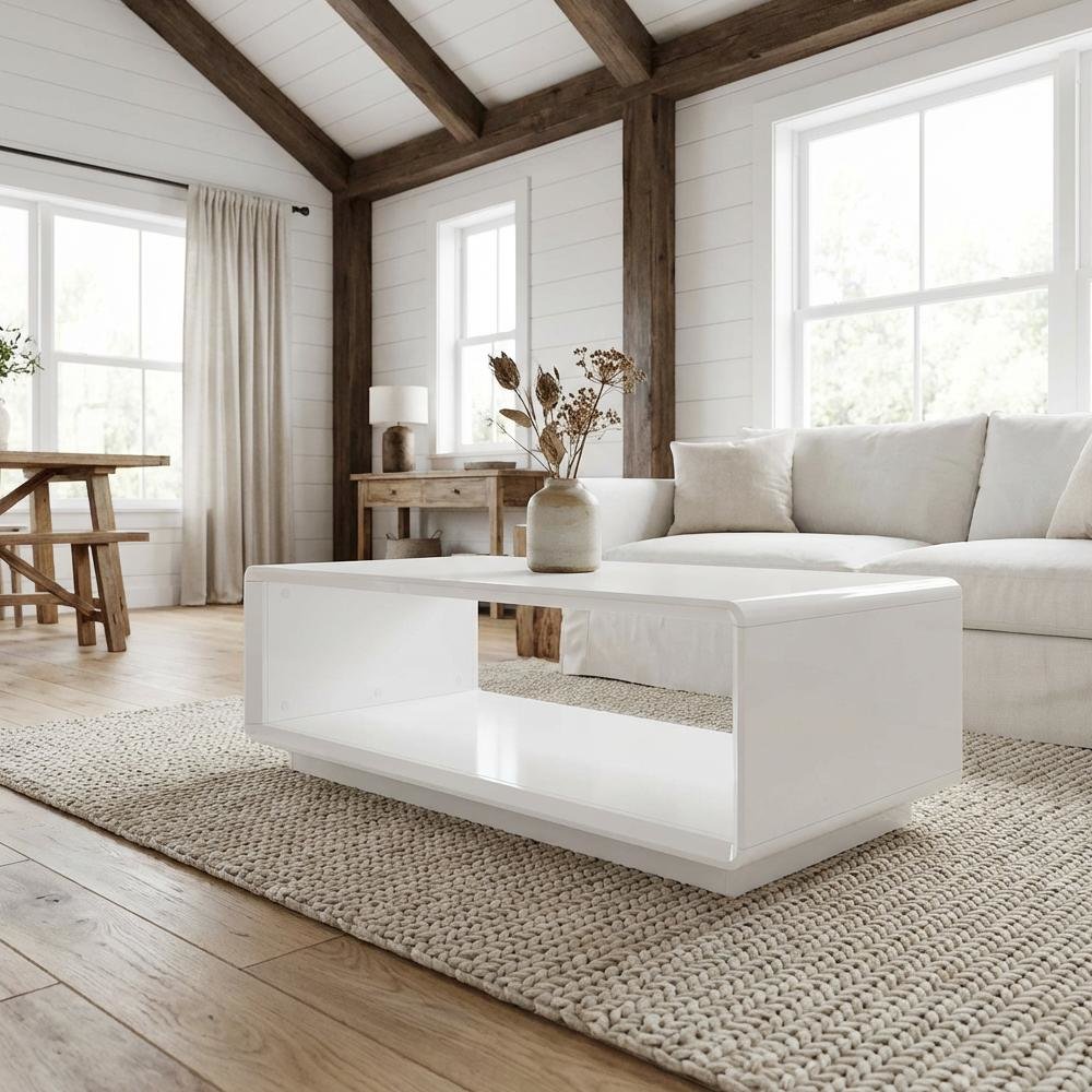 Rectangular White High Gloss Cocktail Coffee Table Contemporary Design