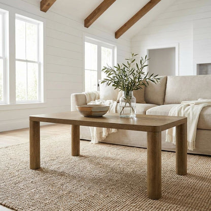 Brown Oak Rectangular Coffee Table Engineered Wood with Transitional Design