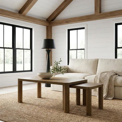 Brown Oak 2-Piece Coffee Table Set with Rectangular Coffee and End Table