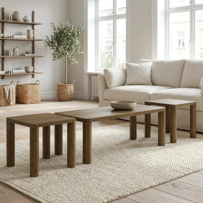 Brown Oak 3-Piece Coffee and End Table Set,Rectangular Tops, Transitional Design