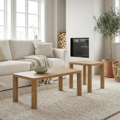 Light Oak 2-Piece Cocktail Coffee and End Table Set with Rectangular Design