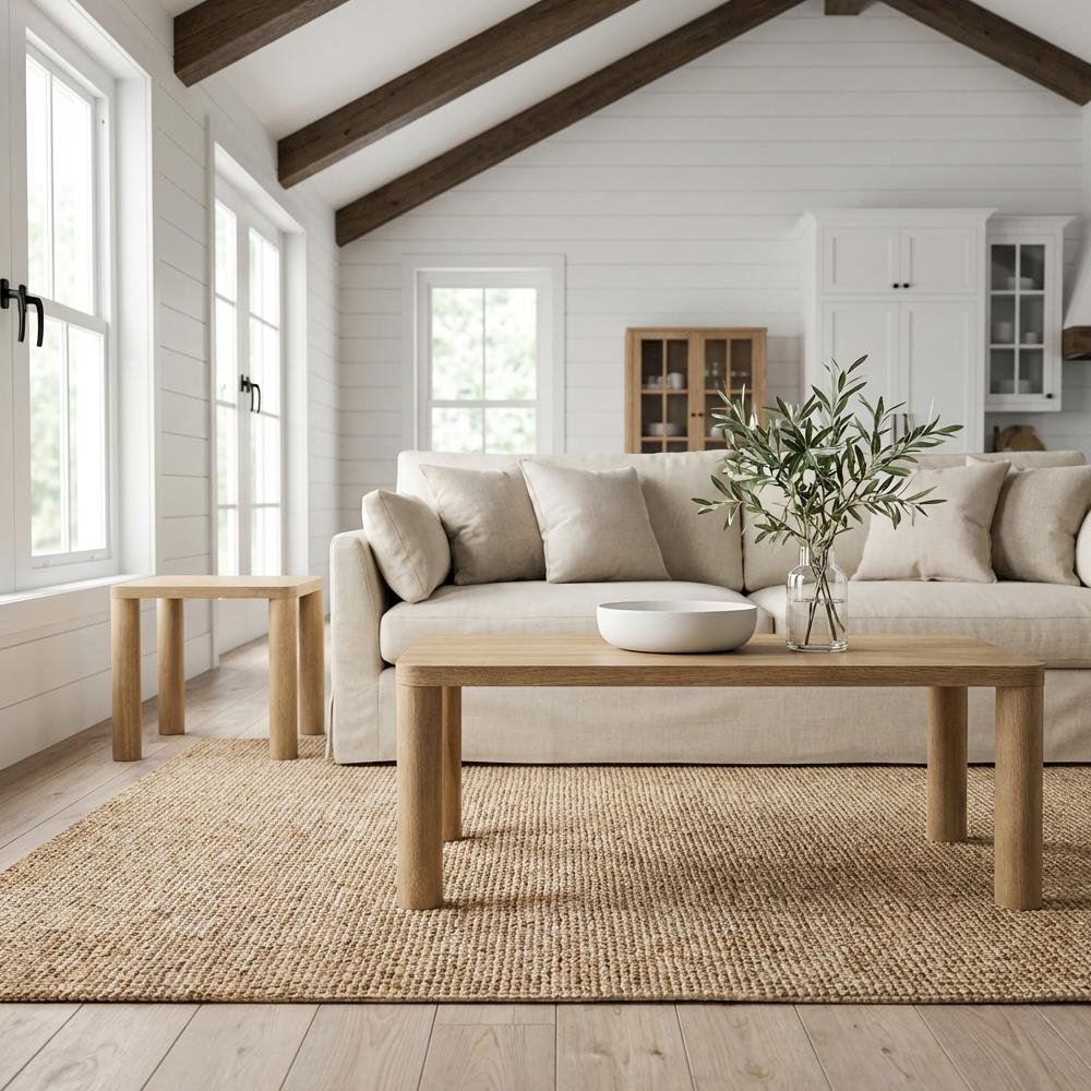 Light Oak 2-Piece Cocktail Coffee and End Table Set with Rectangular Design