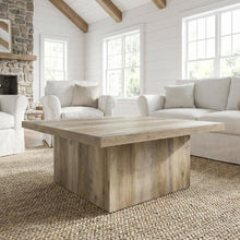 Square Distressed Pine Coffee Table with Plastic Glide and Transitional Style