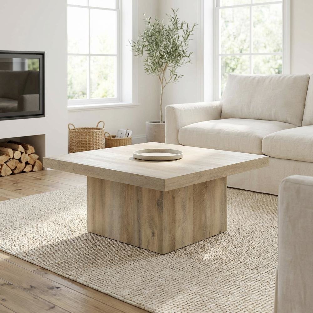 Distressed Pine 2-Piece Square Coffee and End Table Set with Plastic Glides