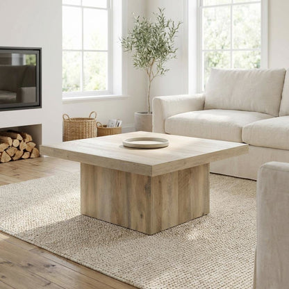 Distressed Pine 2-Piece Square Coffee and End Table Set with Plastic Glides