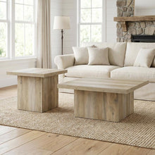 Distressed Pine 2-Piece Square Coffee and End Table Set with Plastic Glides