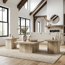 Distressed Pine 3-Piece Square Coffee and End Table Set with Plastic Glide