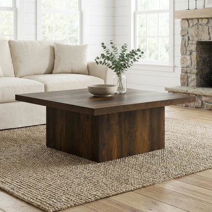 Dark Pine Square Engineered Wood Coffee Table with Plastic Glide Levelers