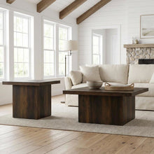 Dark Pine 2-Piece Square Coffee and End Table Set with Plastic Glide