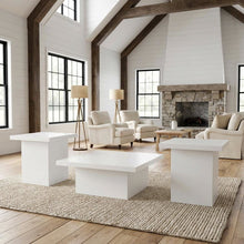 White High Gloss 3-Piece Square Coffee and End Table Set with Plastic Glides