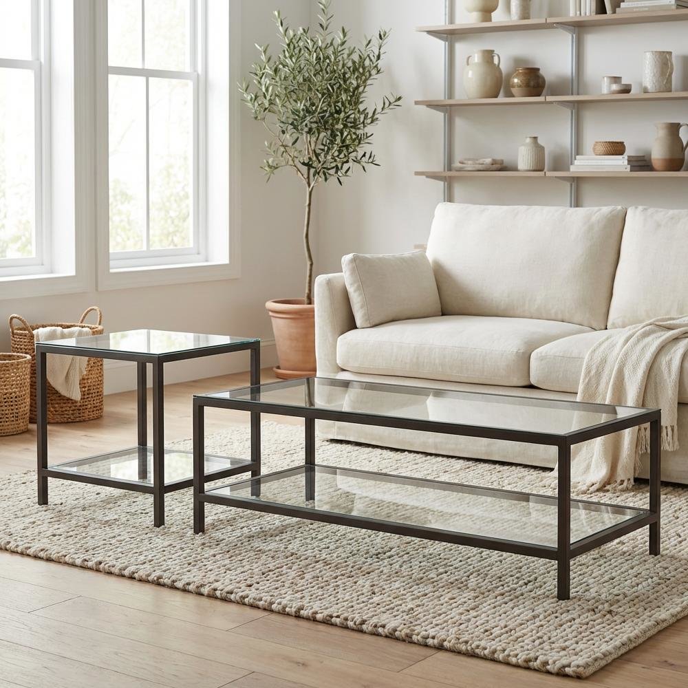 Black Nickel 2-Piece Coffee and End Table Set with Contemporary Design