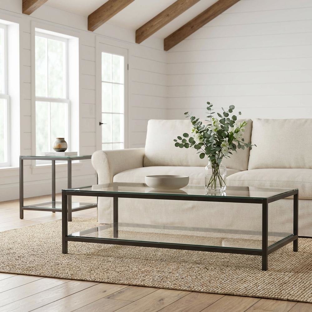 Black Nickel 2-Piece Coffee and End Table Set with Contemporary Design