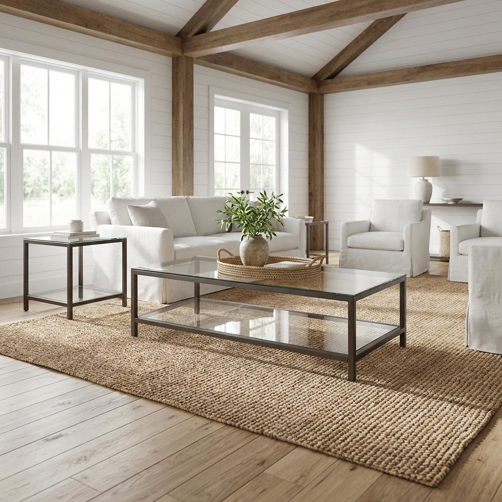 Black 3-Piece Living Room Table Set with Rectangular Coffee and End Tables