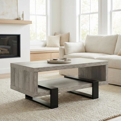 Grey Driftwood Rectangular Coffee Table Engineered Wood Contemporary Design