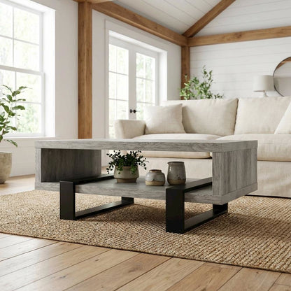 Grey Driftwood Rectangular Coffee Table Engineered Wood Contemporary Design