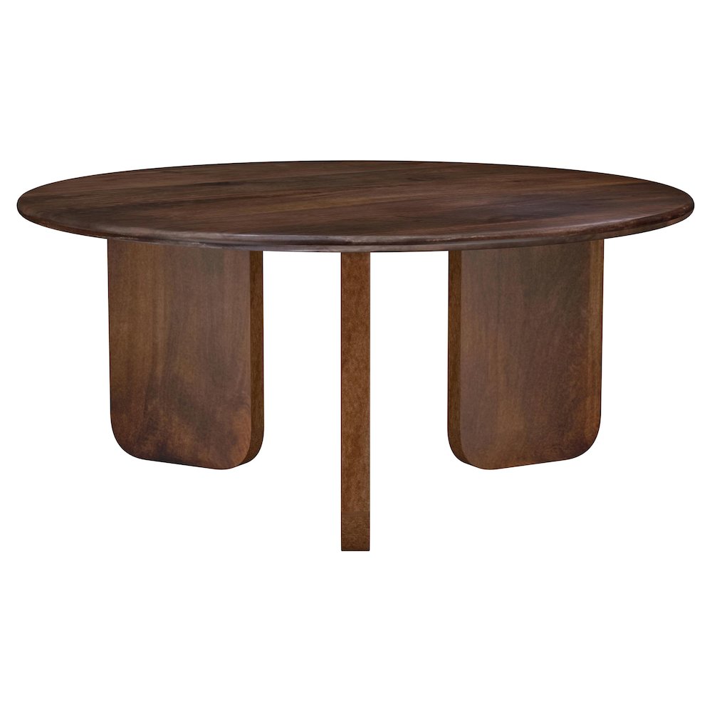 Round Solid Mango Wood Coffee Table Brown, Oval Design for Living Room