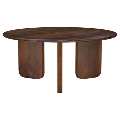 Round Solid Mango Wood Coffee Table Brown, Oval Design for Living Room