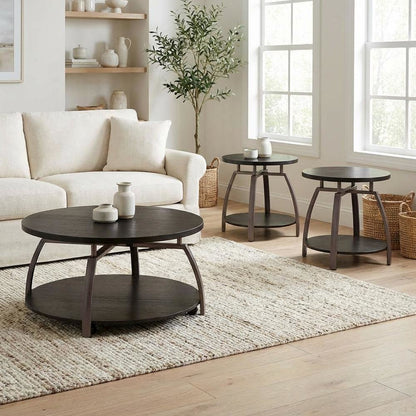 Dark Charcoal Round 3-Piece Coffee and End Table Set with Contemporary Design