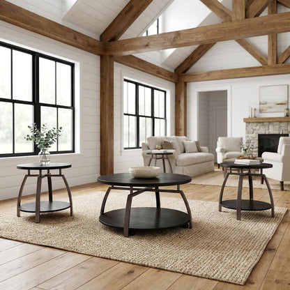Dark Charcoal Round 3-Piece Coffee and End Table Set with Contemporary Design