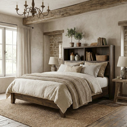 Dark Pine Twin Bookcase Headboard with Plastic Glide and Transitional Design