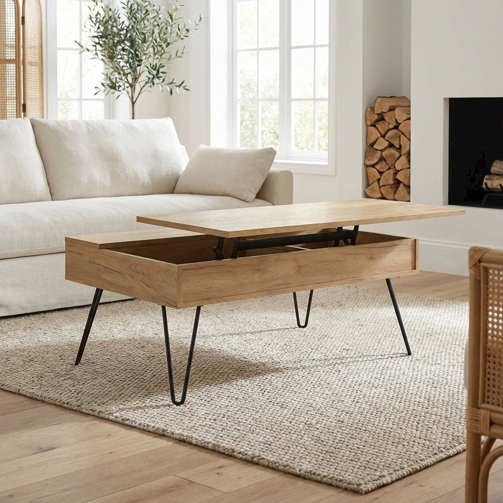 Brown Engineered Wood Lift Top Coffee Table with Rustic Rectangular Design