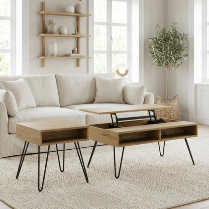 Golden Oak 2-Piece Lift Top Coffee and End Table Set with Rustic Design