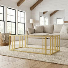 Rectangular Matte Brass Coffee Table with Glass Top and Contemporary Design