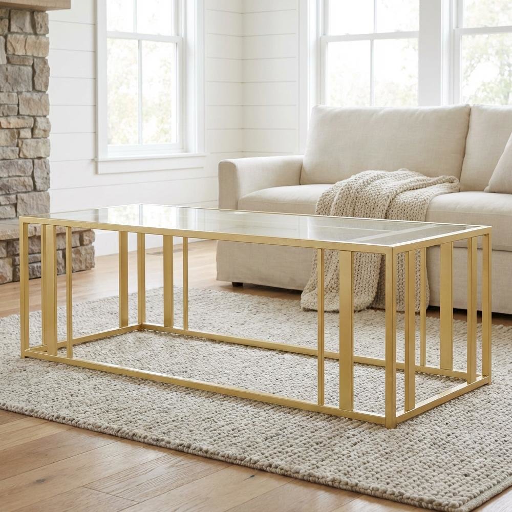 Matte Brass 3-Piece Living Room Table Set with Rectangular Coffee and End Tables