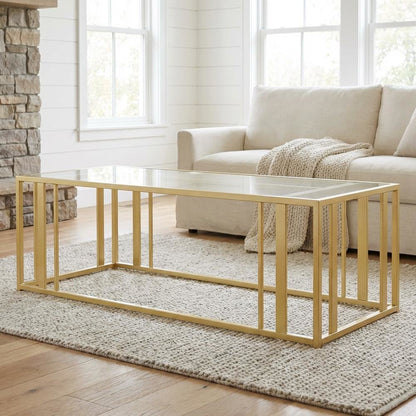 Matte Brass 3-Piece Living Room Table Set with Rectangular Coffee and End Tables