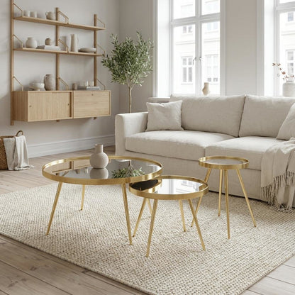 3-Piece Round Coffee and End Table Set with Contemporary Design, Plastic Glide