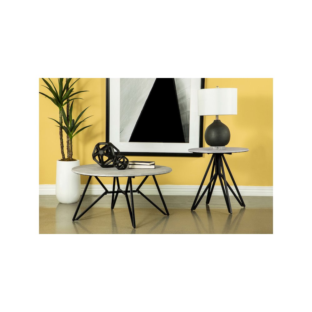 Hadi Round SmartTop Side End Table Cement and Gunmetal