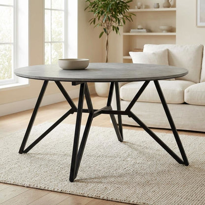 Round Cement Coffee Table in Grey with Gunmetal Base Rustic Design